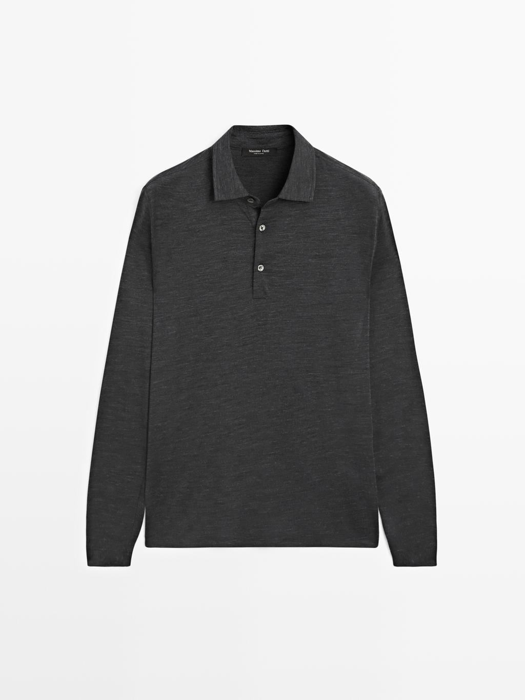 Wool blend knit polo sweater