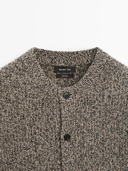 100% wool flecked knit cardigan