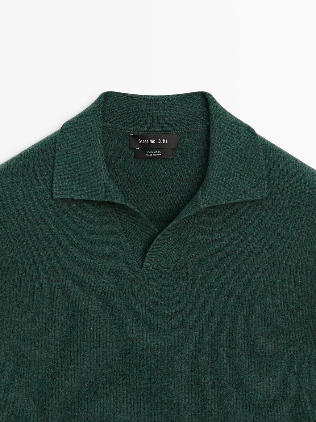 100% wool V-neck knit polo sweater