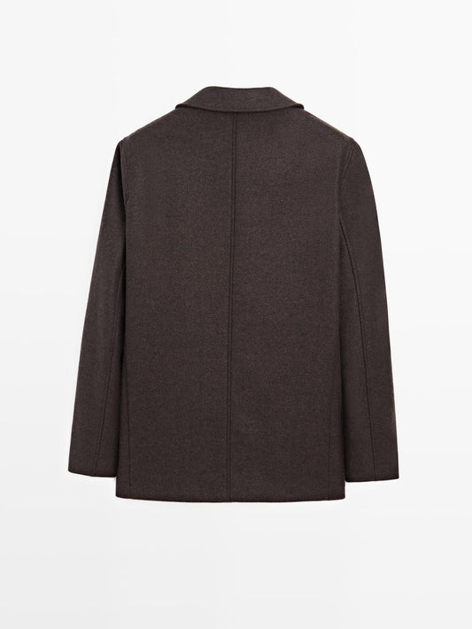 Mid-length herringbone wool blend coat