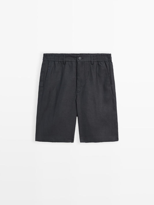 100% linen semi-jogger fit Bermuda shorts