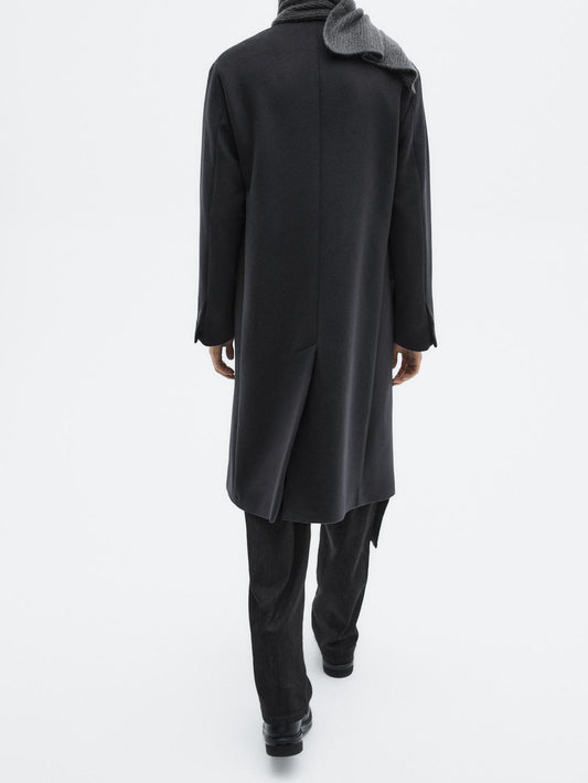 Long wool blend coat with lapel - LIMITED