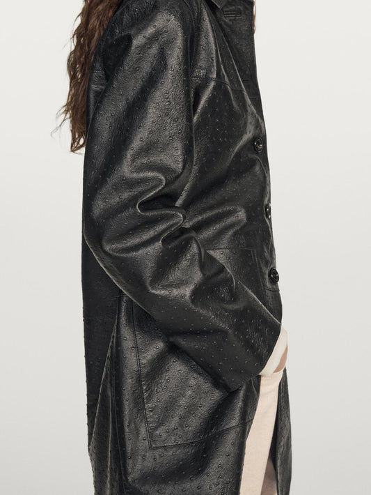 Long textured nappa leather coat
