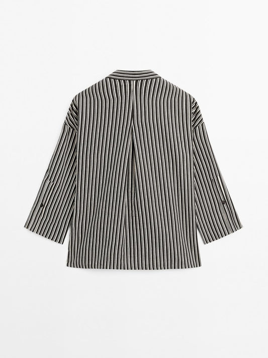 Striped cotton blend kimono