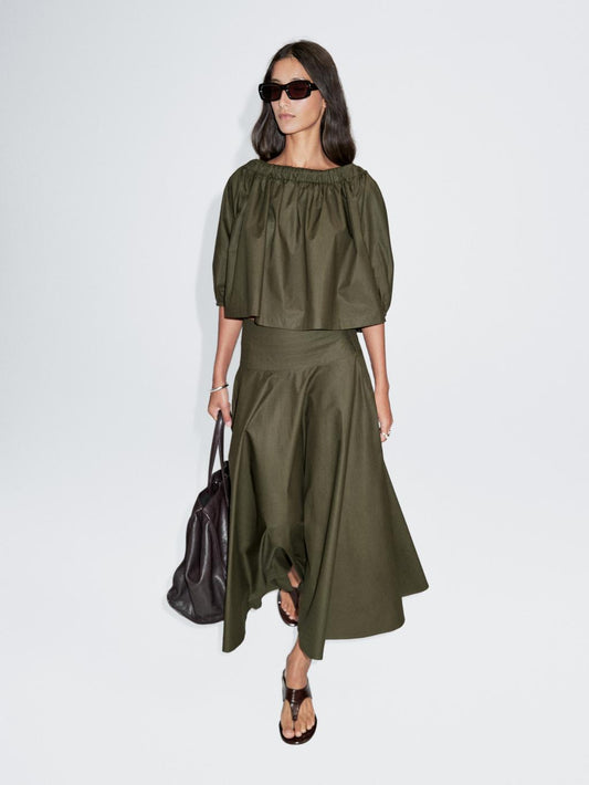 Flared midi skirt with sash belt