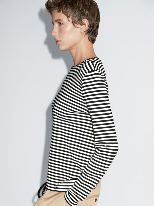 Striped long sleeve T-shirt with contrast detail