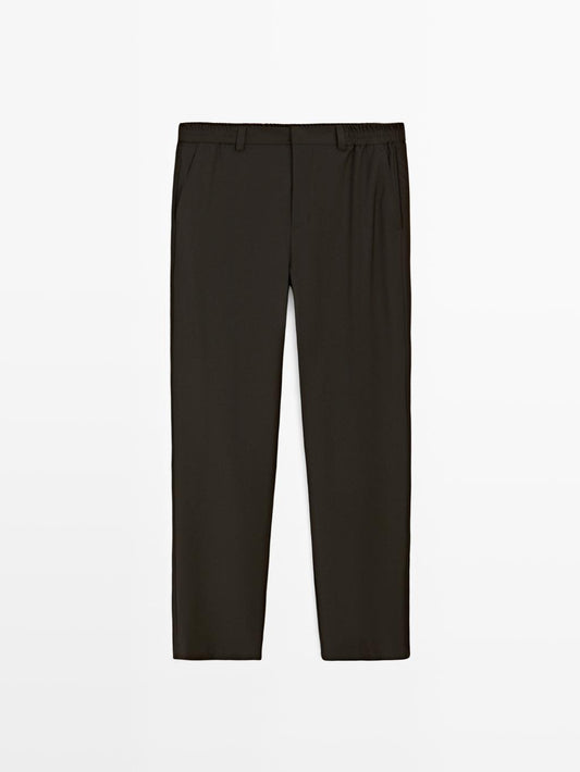 Wool blend jogger fit trousers