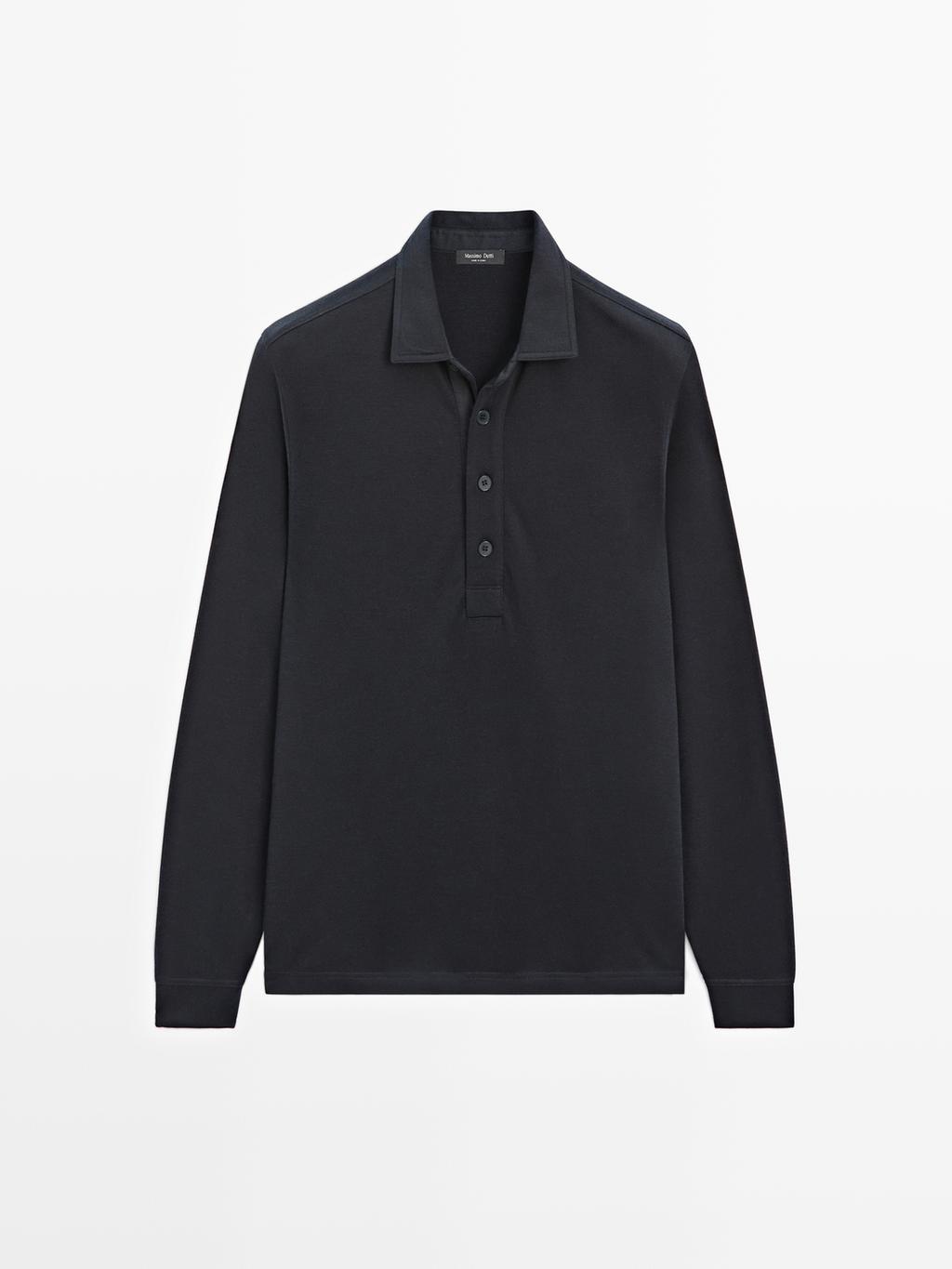 Textured long sleeve polo shirt