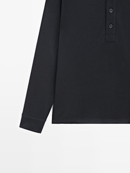 Textured long sleeve polo shirt