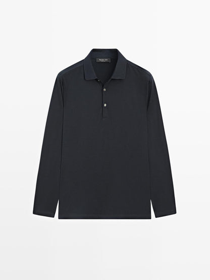 Wool blend knit polo sweater