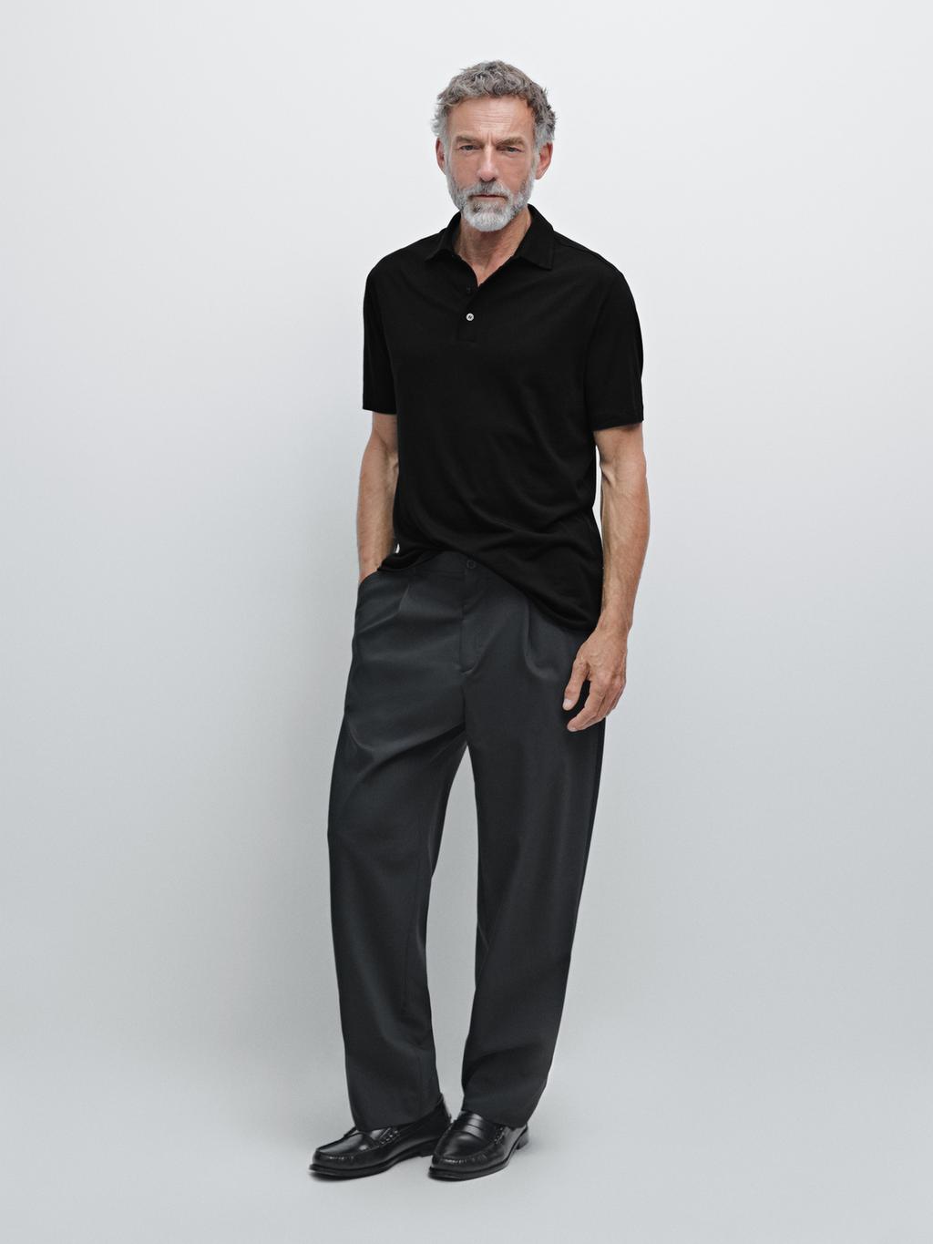 Short sleeve wool blend polo shirt