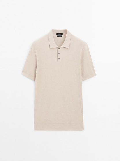 100% cotton ribbed knit polo shirt