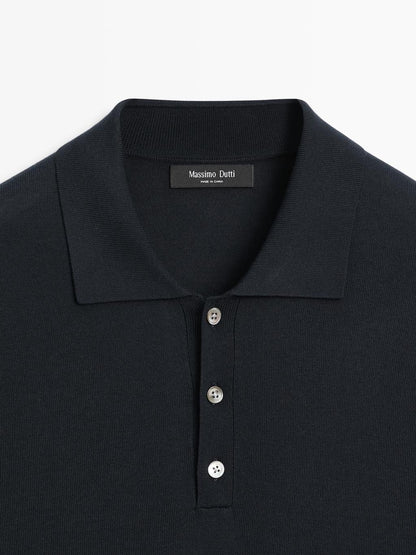 Cotton blend knit polo shirt