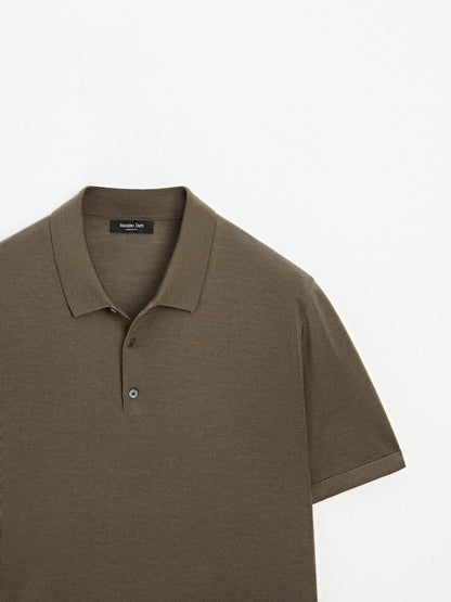 Short sleeve wool blend knit polo shirt