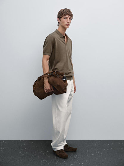 Short sleeve wool blend knit polo shirt