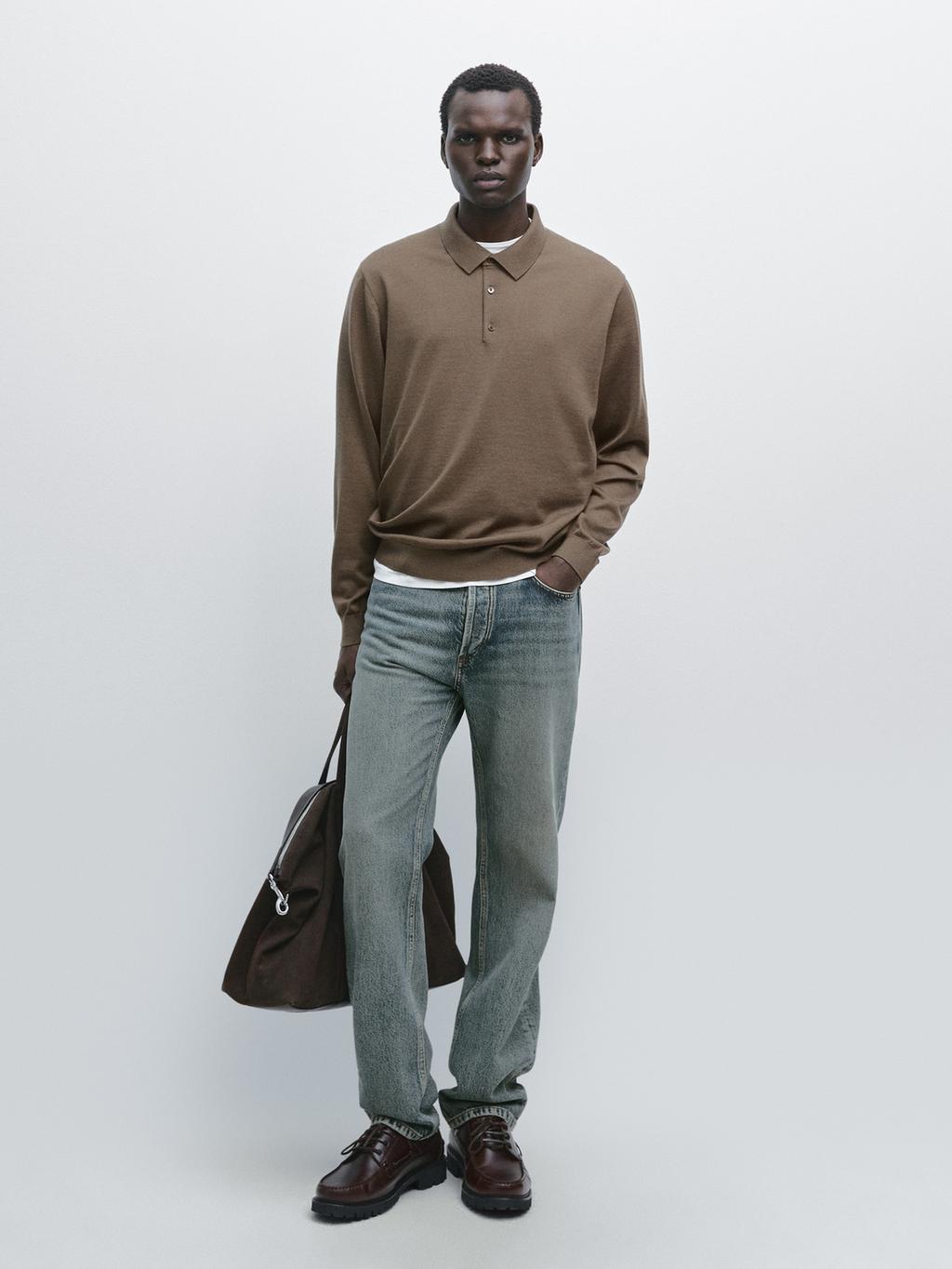 100% merino wool knit polo jumper
