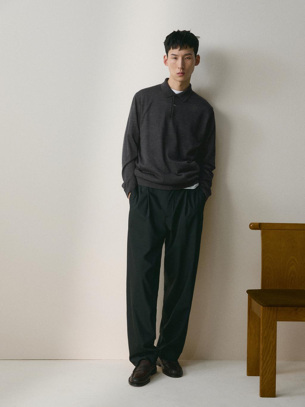 100% merino wool knit polo jumper