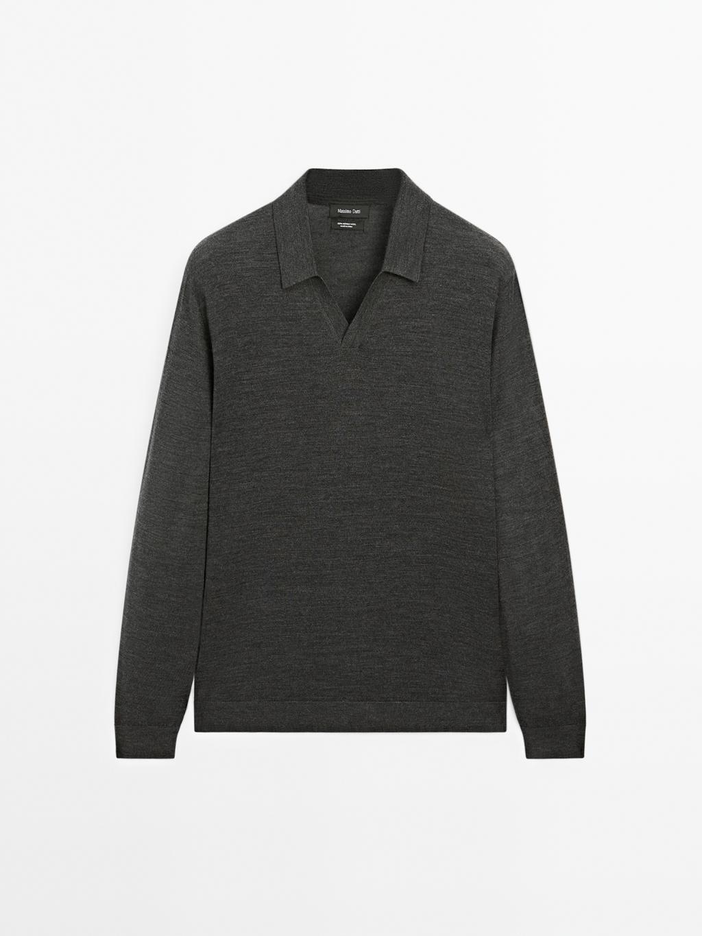 100% merino wool knit polo sweater
