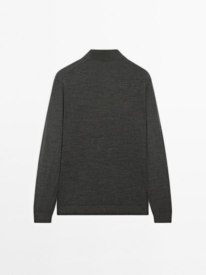 100% merino wool knit polo sweater