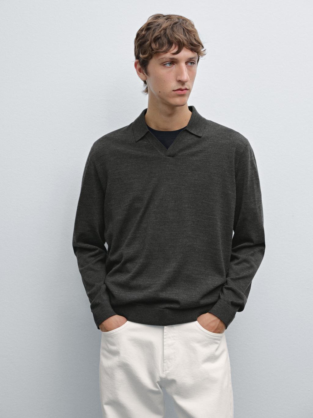 100% merino wool knit polo sweater