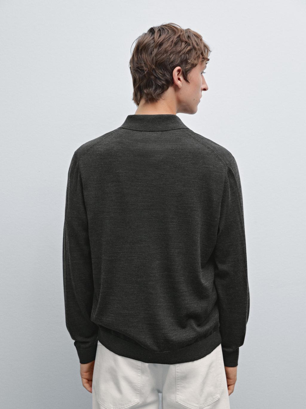 100% merino wool knit polo sweater