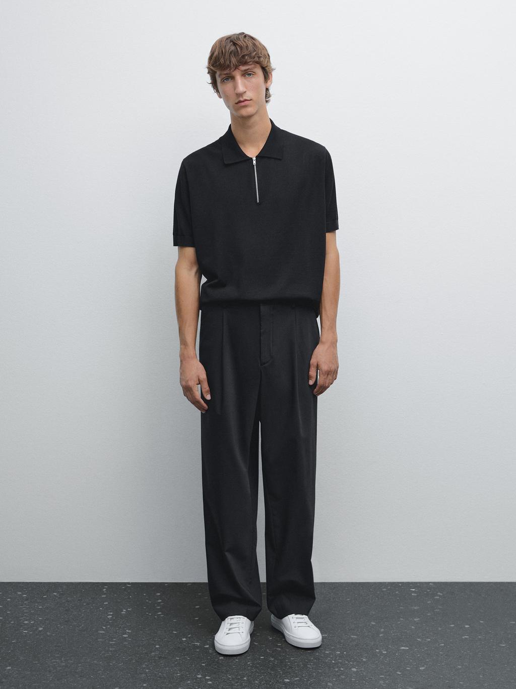 Knit polo shirt with zip collar