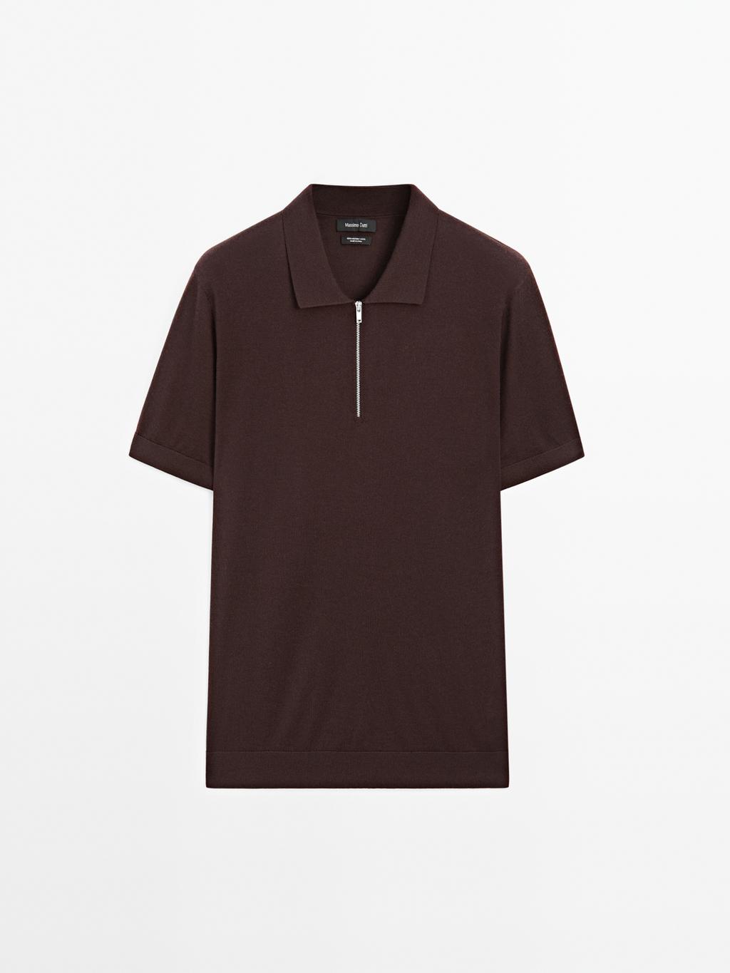 Knit polo shirt with zip collar