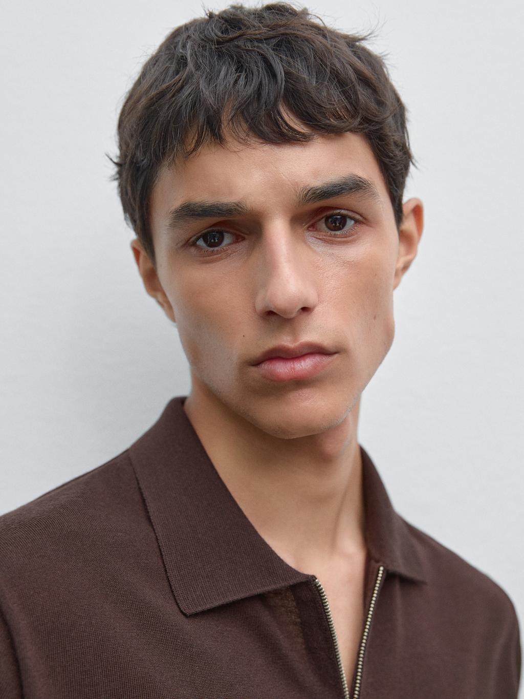 Knit polo shirt with zip collar