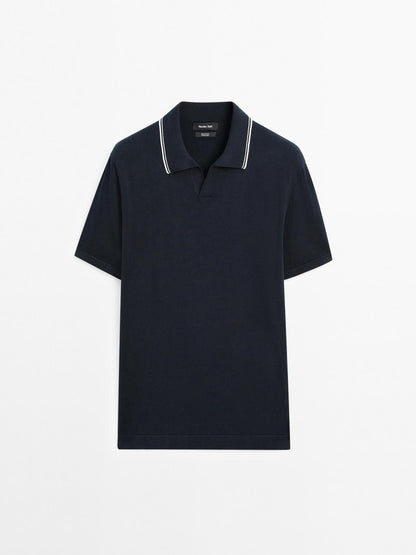 Knit V-neck polo shirt with colour detail