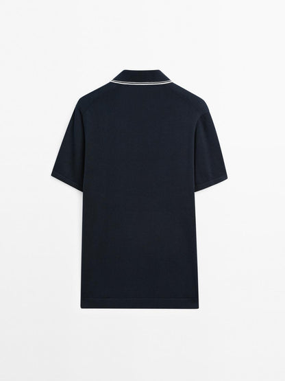 Knit V-neck polo shirt with colour detail