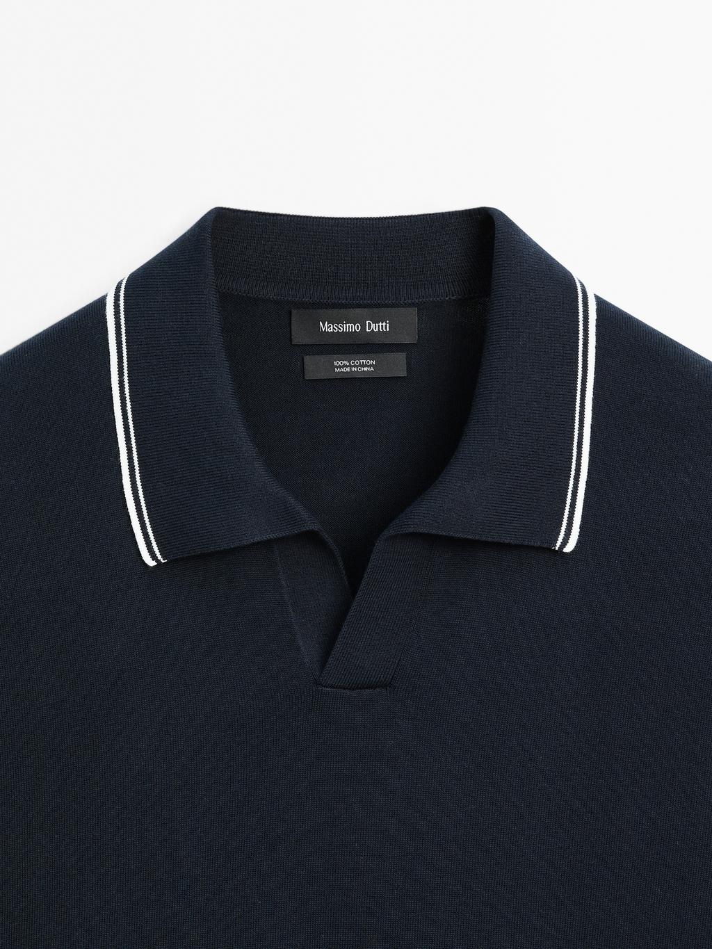 Knit V-neck polo shirt with colour detail