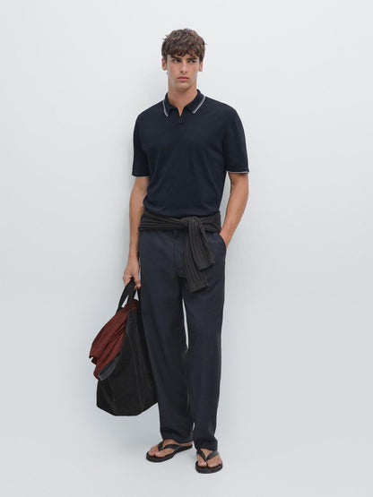 Knit V-neck polo shirt with colour detail