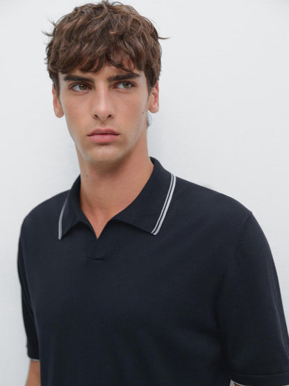 Knit V-neck polo shirt with colour detail
