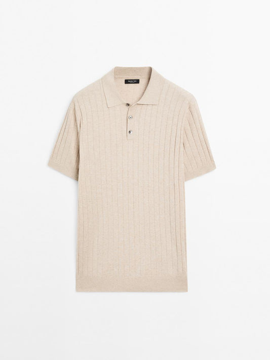 Ribbed knit polo shirt