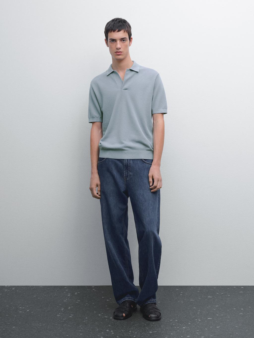 Knit V-neck polo shirt