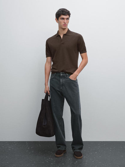 Knit V-neck polo shirt