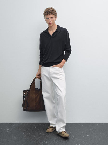 Knit sweater with a polo collar