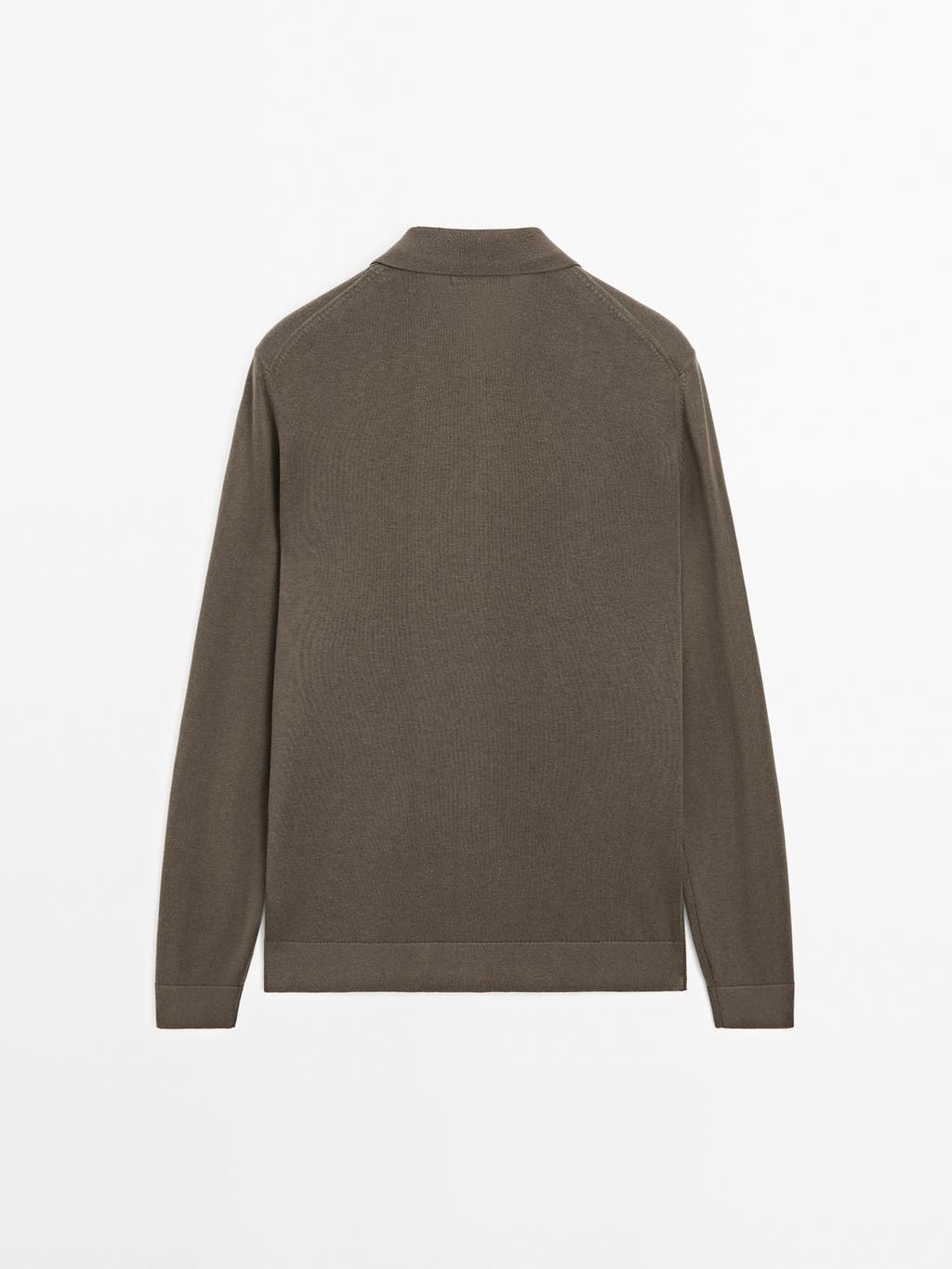 Knit polo sweater with zip