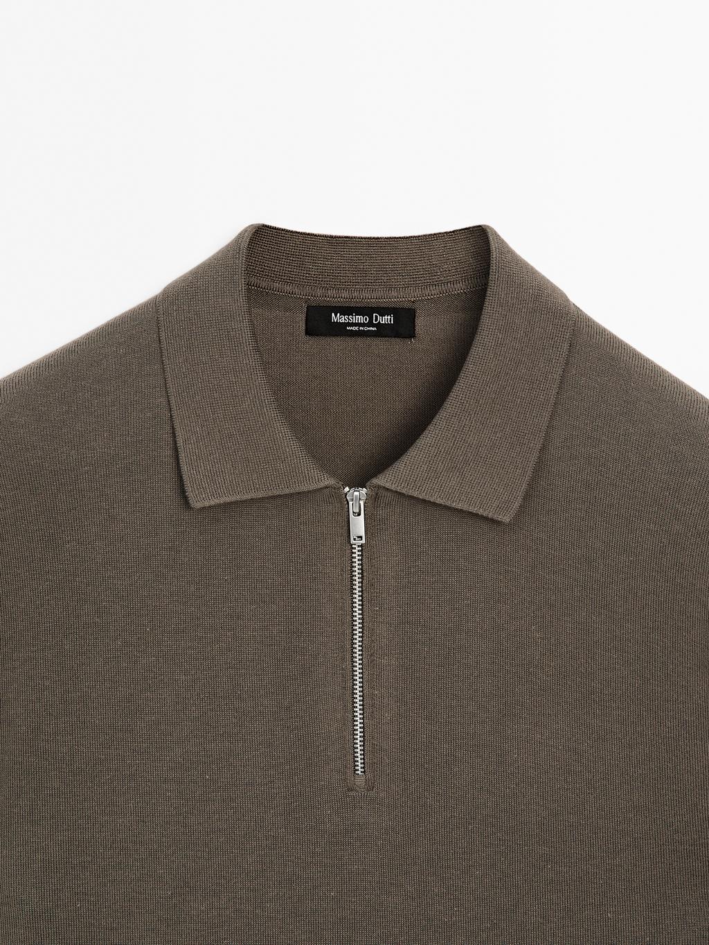 Knit polo sweater with zip