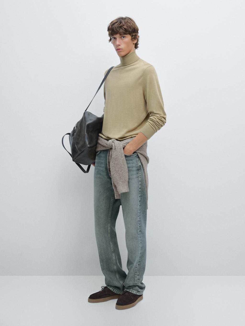 Wool blend high neck knit jumper