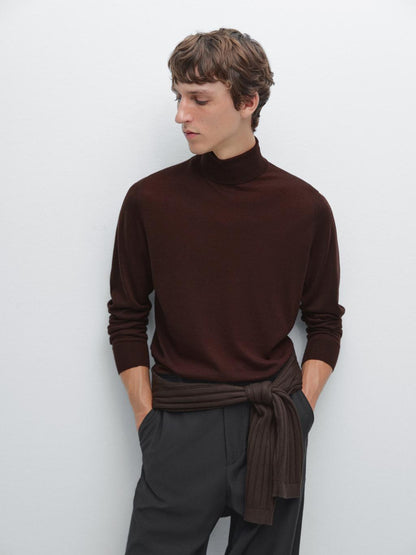 Wool blend high neck knit jumper