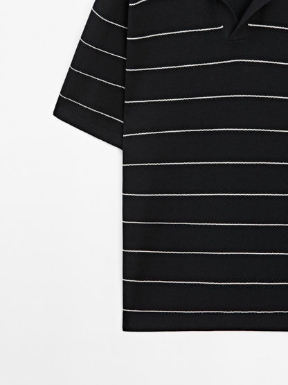 Striped cotton polo shirt with short sleeves