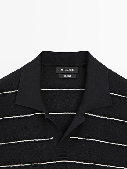 Striped cotton polo shirt with short sleeves