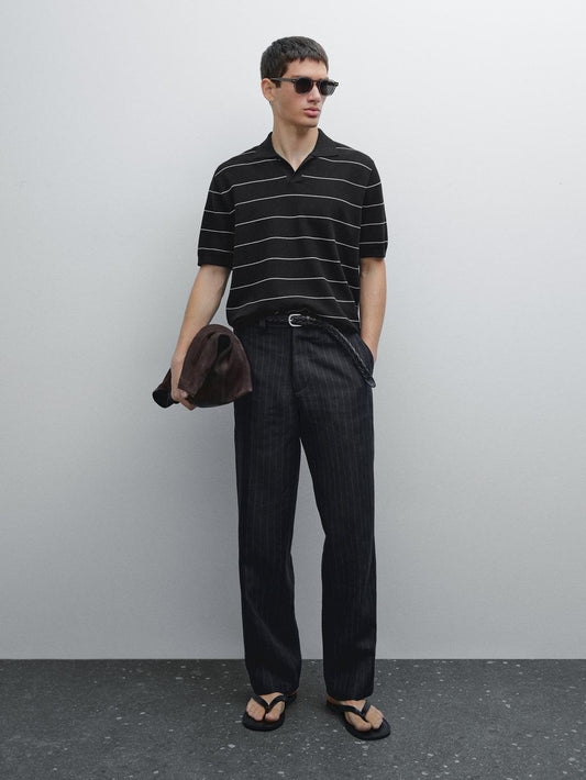 Striped cotton polo shirt with short sleeves