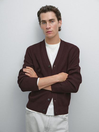 100% cotton textured knit cardigan