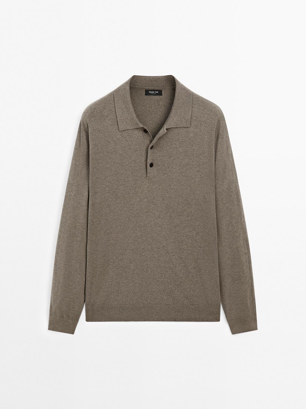 Cotton blend knit polo sweater