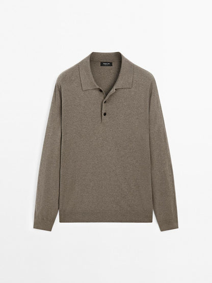Cotton blend knit polo sweater