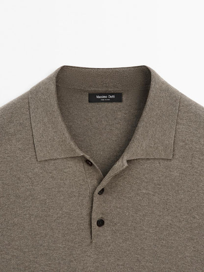 Cotton blend knit polo sweater