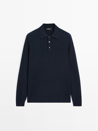 Wool blend knit polo jumper