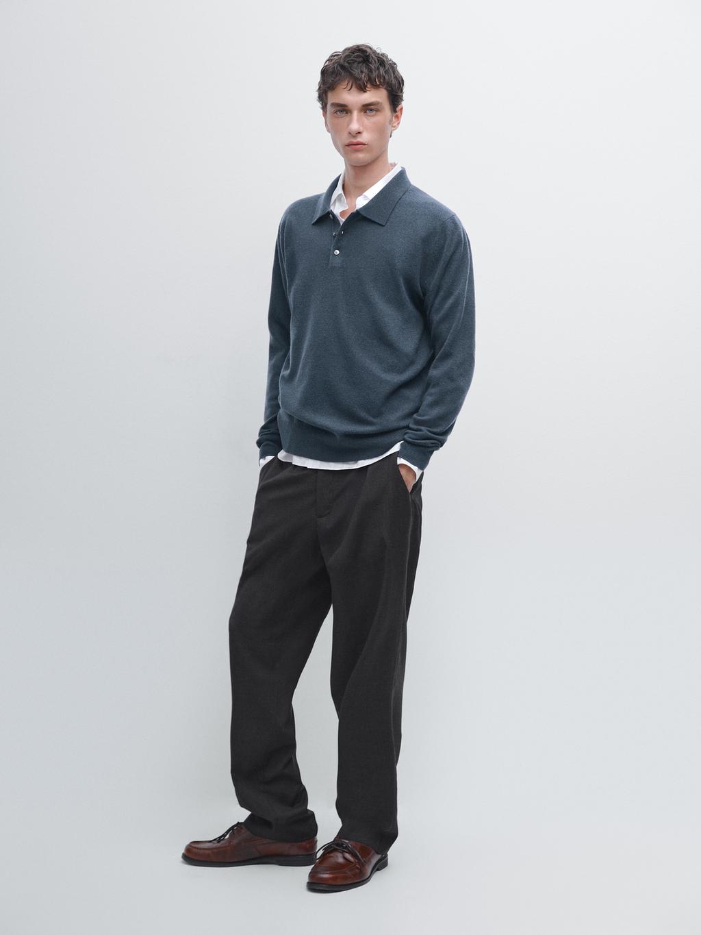 Wool blend knit polo jumper